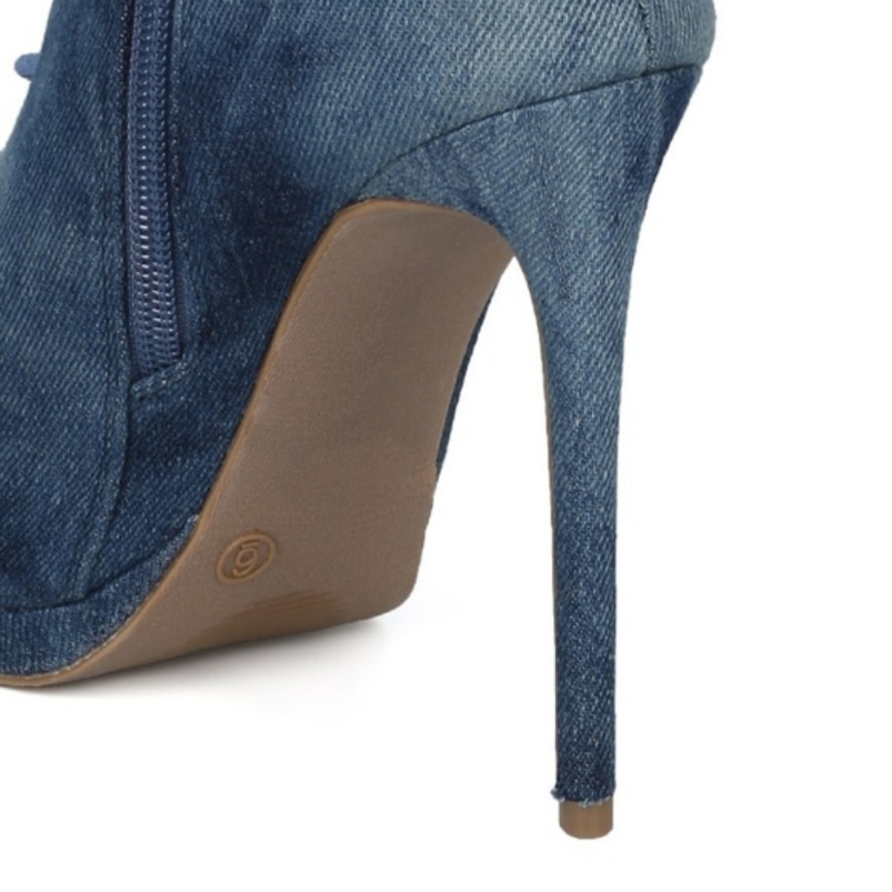 ONLY 2 LEFT! Wild Diva Denim Lace Up Bootie - Picture 3 of 6